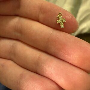 Petite 14k Solid Yellow Gold Diamond Cross Pendant- Free shipping